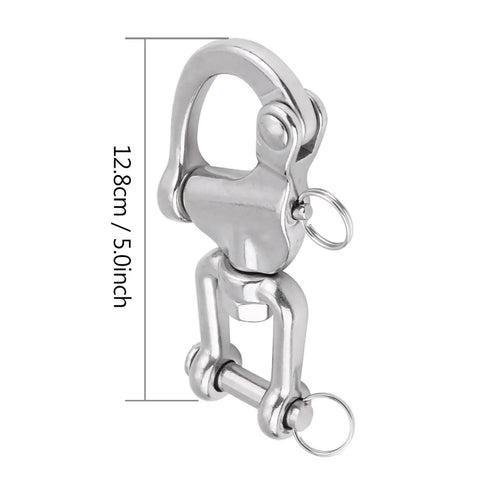 Rock Solid 316 Stainless Steel Swivel Snap Shackle For Sailboat Halyard Rigging And Heavy Duty Marine Hardware With A Tough As Nails Saltwater Resistant Build For Top Tier Yacht And Docking Applications Five Inch Model showing dimensions 5.0 inches.