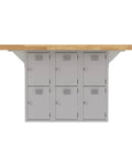 Heavy Duty 12 Bay Locker Workbench Station, Gray Baked Enamel Steel Frame With Solid Hardwood Top, 64x54x33 storage lockers.