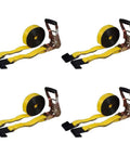 Beefy Heavy Duty 2 Inch By 30 Foot Ratchet Tie Down Straps With Flat Hooks Yellow 10000 Lbs Break Strength 4 Pack For Flatbed Truck Trailer