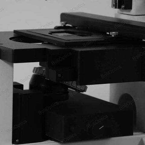 Inverted Fluorescence Microscope 100X-400X, Trinocular With Halogen Lighting, Go-To Pro Grade Lab Imaging For Biology And Research, Easy Setup, Durable Build, High-Contrast Views, Adjustable Focus, Model FM02020303, stage close-up