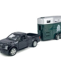 1/36 Scale Diecast Pickup Truck With Trailer And Horse Transporter Open Doors Farm Rig, Metal Toy Car For Kids