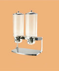 Straight Shooter Stainless Steel Oatmeal Dispenser With Ridiculously Smooth Silicone Rubber Roller And Big Time Grain Bucket For Zero Mess Pantry Setup And Dang Reliable Kitchen Storage, double clear hoppers.