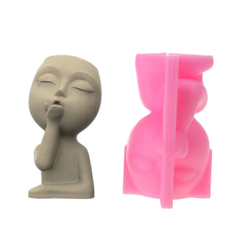 Face Silicone Planter Mold For Concrete Pots And Epoxy Resin Casting Unique Face Design Planter Pot For Home Garden And Patio Decor DIY Flower Plant Mold For Indoor Outdoor Use showing two views.