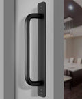 2 Pack Aluminum Sliding Barn Door Handles 7.1 Inch Long 160mm Center To Center Hole Spacing Black Closet Kitchen Cabinet Bathroom Pulls With Plate And Screws