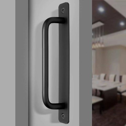 2 Pack Aluminum Sliding Barn Door Handles 7.1 Inch Long 160mm Center To Center Hole Spacing Black Closet Kitchen Cabinet Bathroom Pulls With Plate And Screws