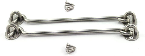2 Pack 8 Inch Cabin Hook Eye Latch Set For Doors And Gates Stainless Steel Windproof Lock with Mounting Screws visible