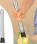 Using the 10 Inch Cocktail Muddler Set With 2 Stainless Steel Muddlers And 2 Long Handle Mixing Spoons For Mojitos And Fruit Drinks Home Bar Tool In Silver at home bar