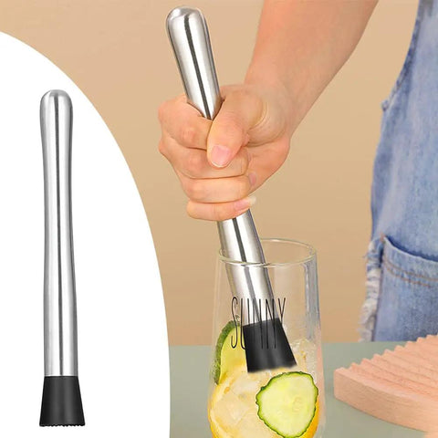Using the 10 Inch Cocktail Muddler Set With 2 Stainless Steel Muddlers And 2 Long Handle Mixing Spoons For Mojitos And Fruit Drinks Home Bar Tool In Silver at home bar