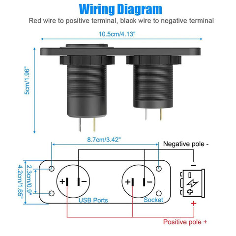 Wiring diagram for 4 Port 12V Usb Car Charger Switch Panel With Pd30w Qc18w Fast Charge Plus Waterproof 150W Cigarette Lighter Socket.