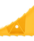 Camco wheel chock, side view, yellow plastic for RV/trailer stability