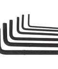 Premium Hex Key Wrench Set With Clear Metric Markings For Bike Repair And Furniture Assembly. This Portable 6 PCS Carbon Steel Allen Wrench Kit Is Perfect For Home DIY And Quick Tool Fixes That Get The Job Done Right. six black L-shaped hex keys