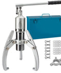 Top Notch Heavy Duty Hydraulic Gear Puller Kit With Rugged Carry Case, components include silver puller, bolts, and accessories.