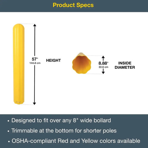 Hardcore Bollard Covers Fit Eight Inch Posts Fifty Six Inches Tall Chunky Hdpe Sleeve Takes On Rough Weather Zero Paint Needed Beefy Outdoor Post Sleeves Keep Your Yard Looking Crisp specifications with height and diameter.