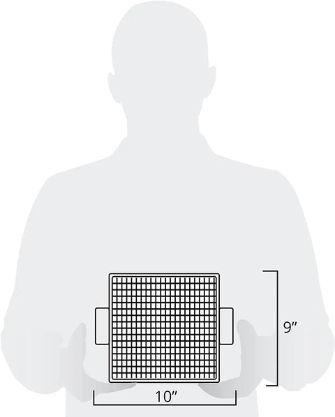 Diagram showing size of Must Have Air Fry Crisping Basket And Tray Set For Even Cooking Nonstick Copper Finish 9 Inch By 10 Inch 2 Piece Kit