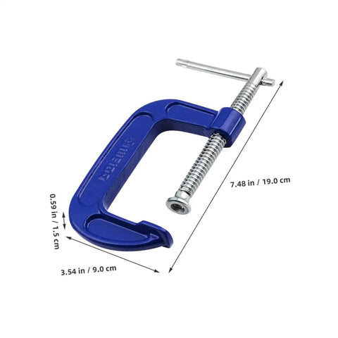 Heavy Duty 4 Inch Woodworking G Clamp With Quick Release Table Mount For Secure Workholding In Carpentry And Woodworking Projects A Solid Clamp That Delivers Strong Grip And Precise Results shown front view with measurements
