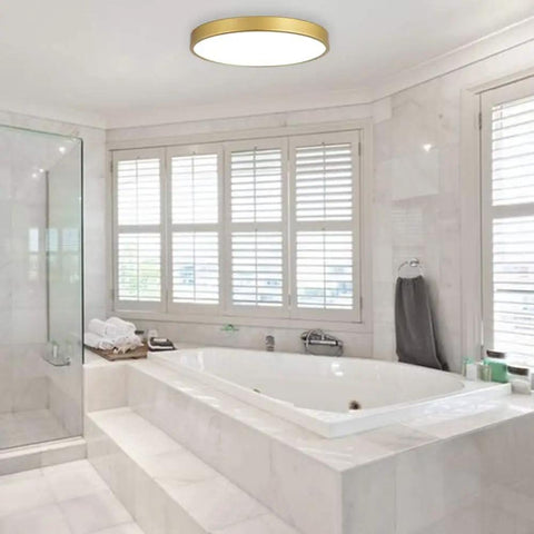 Gold Flush Mount Ceiling Light 2 Pack 9 Inch Modern LED Ceiling Fixtures in a bathroom