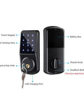 No Sweat Smart Door Lock With Keyless Entry Digital App Control And IC Card Access Plus Mechanical Key Backup Rock Solid Zinc Build close-up of touch keypad and lock features.
