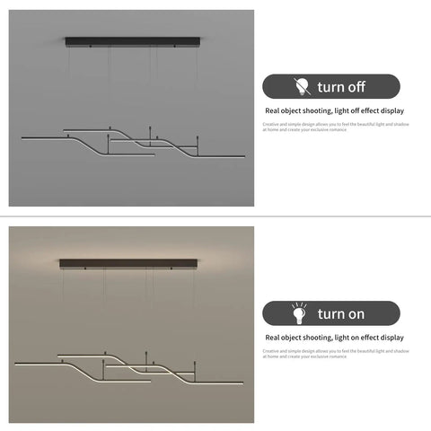 Dope Three Color Dimmable LED Pendant Light With Remote 45W Modern Chandelier, light off and on, black linear wave, 37 inch