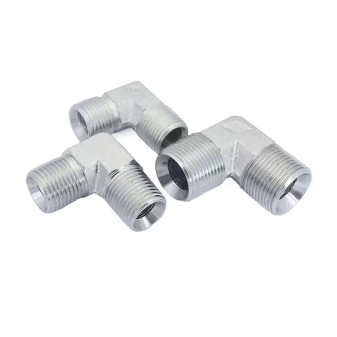Premium Grade Pro Heavy Duty High Pressure Hydraulic Hose Elbow Reducer Fitting With Strong External Thread Connections Works Great For Pipe Size Switches From One Eighth To One Inch Wide For Smooth Pipeline Flow Changes You Love Today. silver metal 90-degree threaded hydraulic elbow fittings