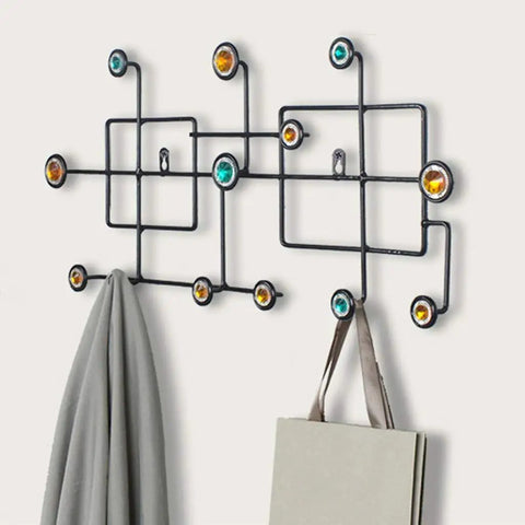 Rock Solid Wall Mounted Coat Rack With Glitzy Diamond Embellished Iron Hook And Closet Door Organizer For Heavy Jackets Puffers Hats And Key Rings Keeps Your Hallway Clean And Snazzy featuring colorful diamond hooks and a stylish design.