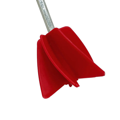 Close-up of red helix paddle on Paint Mixer Drill Attachment Helix Mixer For One Gallon Of Paint Epoxy Resin Silicone With Even Flow Stirrer Paddle Delivers Consistent Mix For All Three Eighths Inch And Larger Drills Pro Grade.