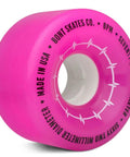 Beats Per Minute Quad Roller Skate Wheels 62x35mm 78A Hot Pink Outdoor Set Of 4 showing side view and branding details