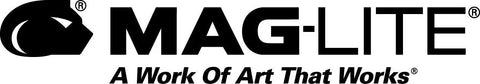 MAG-LITE logo with tagline, featuring sleek black font, showcasing brand identity for durable flashlights.
