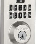 Keypad SmartCode Electronic Deadbolt With One Touch Locking, Keyless Entry, ZigBee 3.0 Compatible, satin nickel close-up