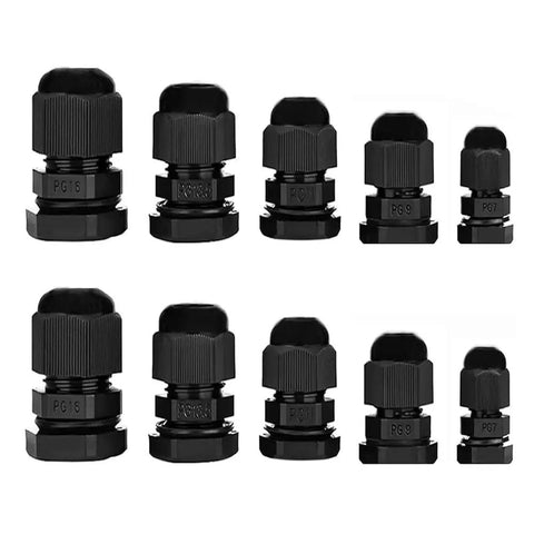 Waterproof Nylon Cable Gland Kit 3 To 13 mm Adjustable Threaded Connectors IP68 For PG7 PG9 PG11 PG13.5 PG16 Joints, 10 Pack