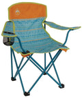 Kids Glow In The Dark Camping Chair With Cup Holder And Carry Bag Portable Outdoor Folding Seat for children in blue and orange.