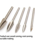 Handyman Favorite White Steel Wood Carving Milling Cutter For Rotary Tools Heavy Duty Engraving Bit set of five precision bits