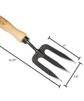 Compact Garden Fork For Tight Spaces with 11.25-inch ash handle and boron steel tines, ideal for small gardens and precision work.