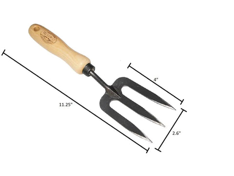 Compact Garden Fork For Tight Spaces with 11.25-inch ash handle and boron steel tines, ideal for small gardens and precision work.