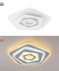 Dimmable Acrylic Ceiling Light With Remote Control, Flush Mount LED Modern Lamp, white hexagonal design, turned off and on
