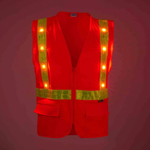 Badass Ansi Class 2 High Visibility Safety Vest With 16 Bright Led Lights And Wide Reflective Panels Heavy Duty Front Zipper Spacious Storage Pockets Neon Orange Bulk Pack For Hardworking Site Crews