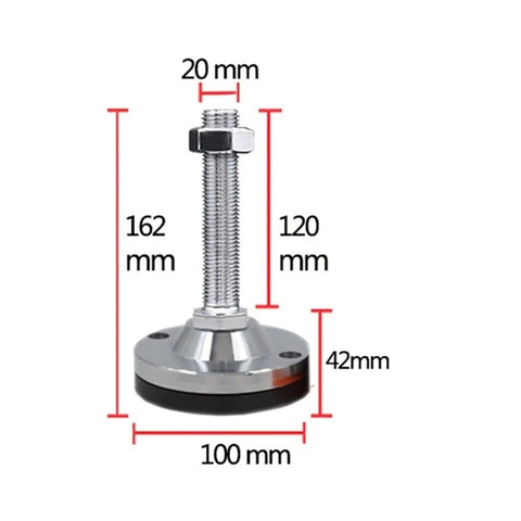 Four Pack M20 Threaded Adjustable Leveling Feet For Heavy Duty Shop Gear And Benches Carbon Steel Base close-up size dimensions