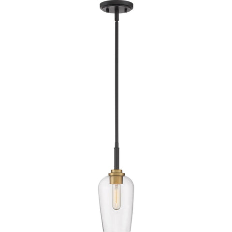 Sagamore Mini Pendant Ceiling Light In Earth Black With Brass Accents, Dope Industrial Modern 1 Light Fixture, 100W Compatible