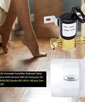Humidifier Solenoid Valve Replacement Kit UHS24 24V shown with parts, compatible with Aprilaire 4040 and Honeywell HE25.