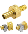 One Half Inch Garden Hose Repair Kit Brass Connector With Stainless Steel Clamps Includes Male And Female Hose End Fittings
