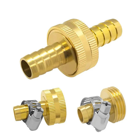 One Half Inch Garden Hose Repair Kit Brass Connector With Stainless Steel Clamps Includes Male And Female Hose End Fittings