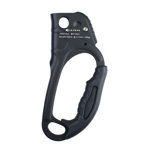UIAA and CE Certified Hand Ascender for 8 to 13mm Rope Left Hand Black Pro Grade Climbing Gear with Rugged Stainless Steel Cam