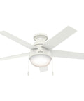 46 Inch Indoor Ceiling Fan With LED Light, White Finish, Pull Chain Control, Low Profile Mount, Five Blade Design, Quiet Air Circulation