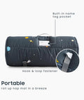 Galaxy Space Nap Mat For Toddlers With Pillow And Blanket All In One Roll Up Sleeping Bag, gray color, built-in name tag pocket.