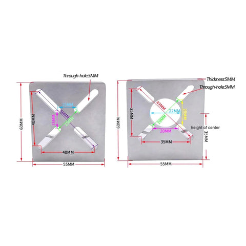Two thick aluminium L-shaped motor mounting brackets for DC motors; universal fit