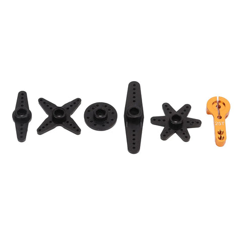 Beefed Up 35Kg Coreless Digital Servo With Fully Waterproof Housing And Heavy Duty Stainless Gears For 1/8 1/10 1/12 Scale RC Cars And Trucks Quick Response, various servo horns including black and orange.