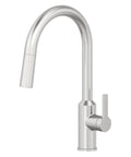 Oletto Filter Faucet in spot free stainless steel, modern kitchen sink faucet with a high arch and lever control.