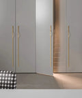 Brushed Gold Aluminum Alloy Sleek Cabinet Handles Set 2 Pcs Finger Edge Pulls on gray doors, 160mm Hole Distance