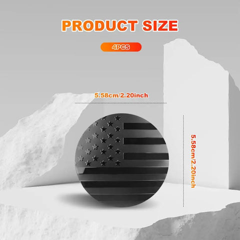 Image of 5.58cm diameter American Flag Wheel Center Caps 4 Pack For Cars 56mm Hub Caps Covers Waterproof And Rustproof Aluminum Rim Stickers.