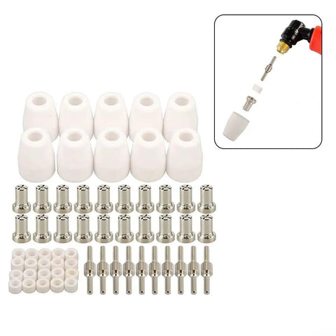 60 Pcs PT31 LG40 Plasma Cutter Electrode Tips Cup Extended Nickel Plated Kit For CUT40 CUT50 Welding Torch Consumables And Accessories