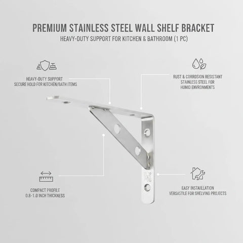 5.91 Inch Stainless Steel Wall Shelf Bracket Heavy Duty L Shape Support For Kitchen And Bathroom Shelving Silver 1 Pack Rock Solid